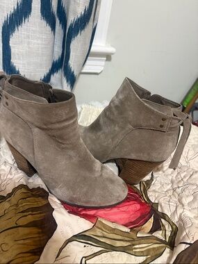 Franco Fortini Taupe Suede Ankle Booties with Block Heel